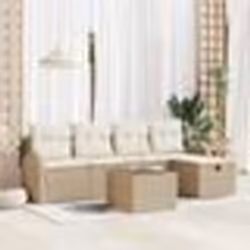 Ensemble de Canapé de Jardin 6 Pièces avec Coussins Beige Poly Rattan
