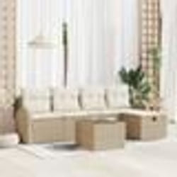 Ensemble de Canapé de Jardin 6 Pièces avec Coussins Beige Poly Rattan