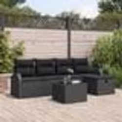 Ensemble de Canapé de Jardin 6 Pièces avec Coussins Noir Rattan Poly