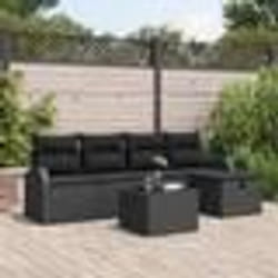 Ensemble de Canapé de Jardin 6 Pièces avec Coussins Noir Rattan Poly