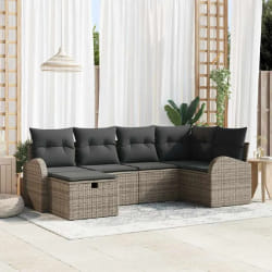 Canapé de jardin 6 pièces avec coussins gris en rotin synthétique