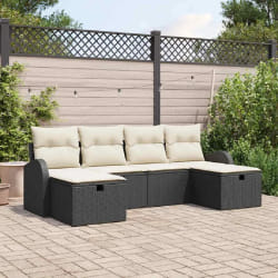 vidaXL Ensemble de canapé de jardin avec coussin 6 pcs Noir Poly rotin