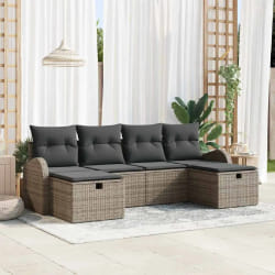 vidaXL Ensemble de canapé de jardin avec coussin 6 pcs Gris Poly rotin