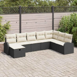 vidaXL Ensemble de canapé de jardin avec coussin 8 pcs Noir Poly rotin