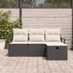Ensemble de canapé de jardin de 4 pièces avec coussins en poly rattan noir
