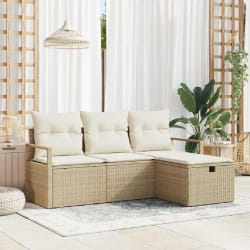 Ensemble de 4 pièces de canapé de jardin avec coussins Beige Poly Rotin