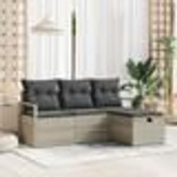 Ensemble de canapé de jardin de 4 pièces avec coussins Gris clair Poly Rotin