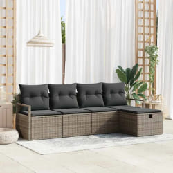 vidaXL Ensemble de canapé de jardin avec coussin 5 pcs Gris Poly rotin