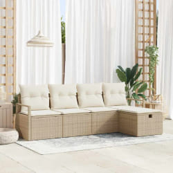 vidaXL Ensemble de canapé de jardin 5 pcs Beige Poly rotin