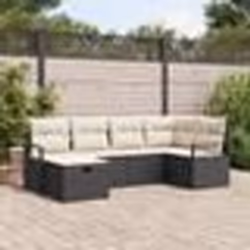 Ensemble de canapé de jardin 6 pièces avec coussins Noir Poly Rattan