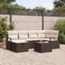Ensemble de Sofa de Jardin 7 pièces avec Coussins Marron Poly Rotin
