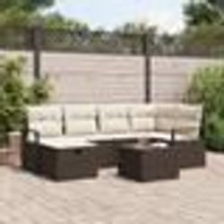 Ensemble de Sofa de Jardin 7 pièces avec Coussins Marron Poly Rotin