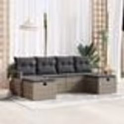 Canapé de jardin 6 pièces avec coussins gris en rattan poly