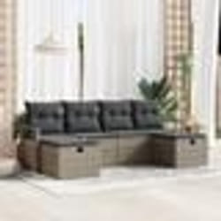 Canapé de jardin 6 pièces avec coussins gris en rattan poly