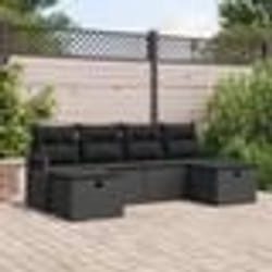 Set de Canapé de Jardin 6 Pièces avec Coussins Noir Rattan Poly
