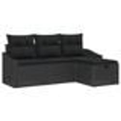 vidaXL Ensemble de canapé de jardin 4 pièces avec coussins noir en poly rattan
