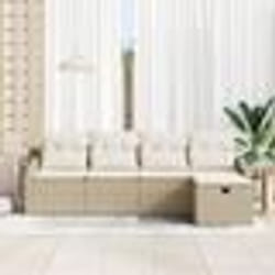 vidaXL Ensemble de Canapé de Jardin 5 Pièces Avec Coussins Beige Poly Rattan