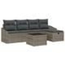 vidaXL Ensemble de canapé de jardin de 6 pièces avec coussins gris en poly rotin