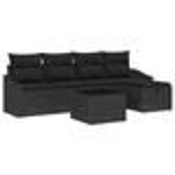 vidaXL Ensemble de canapé de jardin 6 pièces avec coussins Noir Poly Rattan