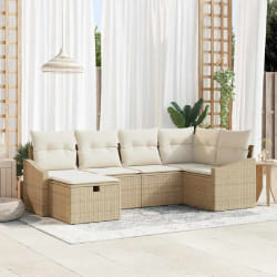 vidaXL Ensemble de Canapés de Jardin 6 Pièces avec Coussins Beige Rotin Synthétique