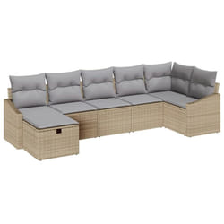 vidaXL Canapé de jardin 7 pièces avec coussins Beige Poly Rotin