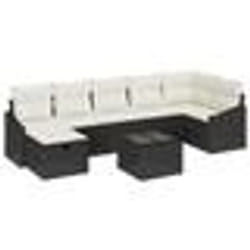 vidaXL Set de canapé de jardin 8 pièces avec coussins en rotin poly noir