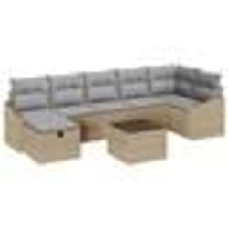 vidaXL Ensemble de canapé de jardin 8 pièces avec coussins Beige Poly Rattan