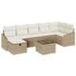 vidaXL Ensemble de canapé de jardin 8 pièces avec coussins Beige Rattan en polyéthylène
