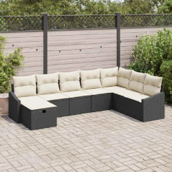 vidaXL Set de Canapé de Jardin de 8 pièces avec Coussins Noir en Poly Rotin