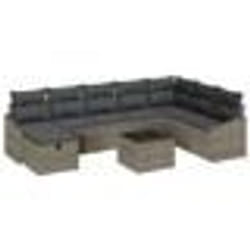 vidaXL Set de canapé de jardin 9 pièces avec coussins gris en poly rotin