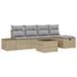 vidaXL Ensemble de Canapés de Jardin 6 Pièces avec Coussins Beige Rattan Poly