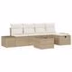 vidaXL Ensemble de canapé de jardin 6 pièces avec coussins Beige Rattan Poly