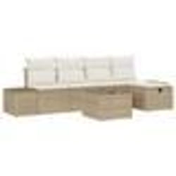 vidaXL Ensemble de canapé de jardin 6 pièces avec coussins Beige Rattan Poly