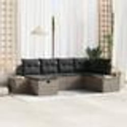 vidaXL Ensemble de Canapé de Jardin 6 Pièces avec Coussins Gris Poly Rattan