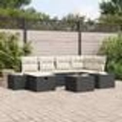 vidaXL Canapés de Jardin de 7 Pièces avec Coussins Noir en Rattan Synthétique