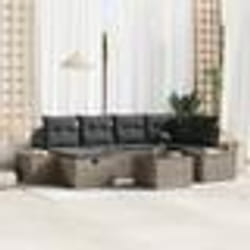 vidaXL Set de canapé de jardin 7 pièces avec coussins gris en poly rotin