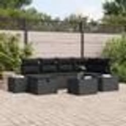 vidaXL Ensemble de canapé de jardin de 7 pièces avec coussins noirs en poly rotin