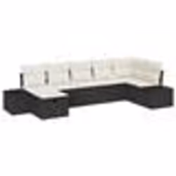 vidaXL Ensemble de Canapé de Jardin 7 Pièces avec Coussins Noir en Poly Rotin