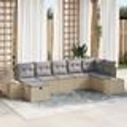 vidaXL Ensemble de canapé de jardin 7 pièces avec coussins Beiges en rotin Poly