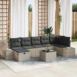 vidaXL Ensemble de Canapé de Jardin 8 Pièces avec Coussins Gris