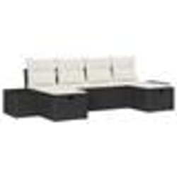 vidaXL Set de Canapé de Jardin 6 Pièces avec Coussins - Rattan Poly Noir
