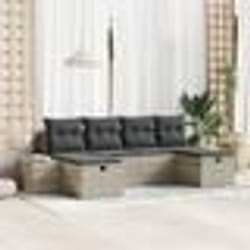 vidaXL Canapé de jardin 6 pièces avec coussins - Rattan poly gris clair