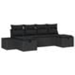vidaXL Ensemble de canapé de jardin 6 pièces avec coussins - Poly Rattan noir