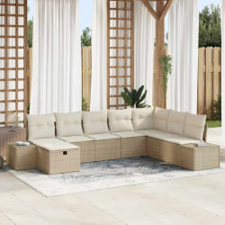 vidaXL Ensemble de canapé de jardin 8 pièces avec coussins en beige poly rotin
