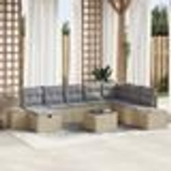 vidaXL Ensemble de canapés de jardin 9 pièces avec coussins Beige Poly Rattan