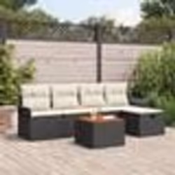 Ensemble de Canapé de Jardin 6 pièces avec Coussins Rattan Poly Noir