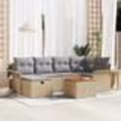 Canapé de jardin 7 pièces avec coussins Beige Poly Rattan