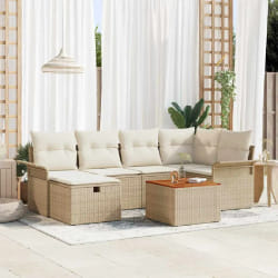 vidaXL Ensemble de canapé de jardin 7 pcs Beige Poly rotin