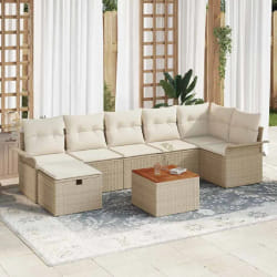 vidaXL Ensemble de Canapés de Jardin 8 Pièces avec Coussins Beige Rotin