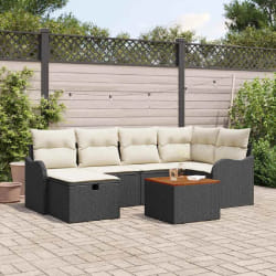 vidaXL Ensemble de canapé de jardin avec coussin 7 pcs Noir Poly rotin